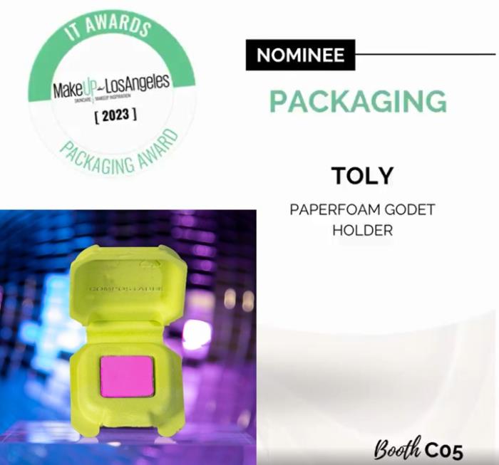 Tolys Paperfoam Godet Holder finalist for MakeUp LA Packaging Innovation Award